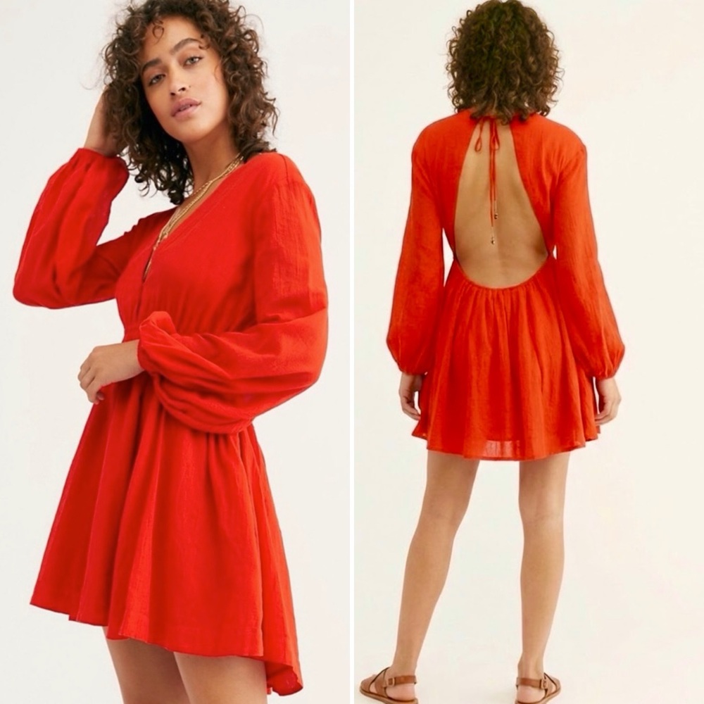 NEW NWT FREE PEOPLE FORMENTERA RED BACKLESS OPEN BACK PLUNGE MINI DRESS HOT RARE